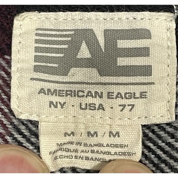 AE American Eagle Men’s Sz Medium Plaid Flannel Shirt Jacket With Removable Hood - Picture 11 of 13